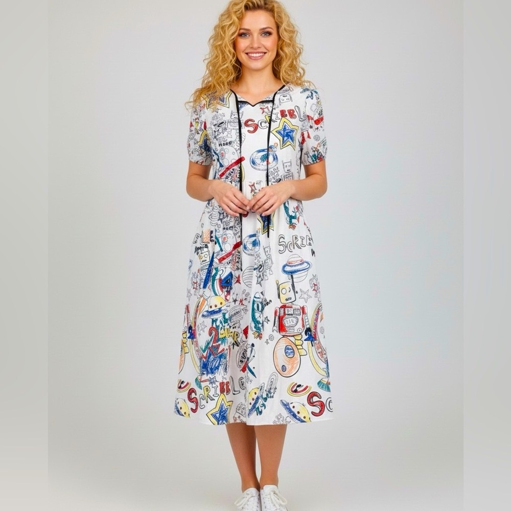 Colorful Robot Print Midi Dress - Picture 2 of 9